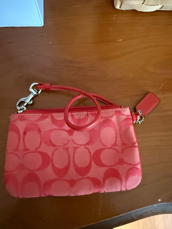 Coach Handbags - Coach Coral-Red Signature Wristlet with Leather Trim